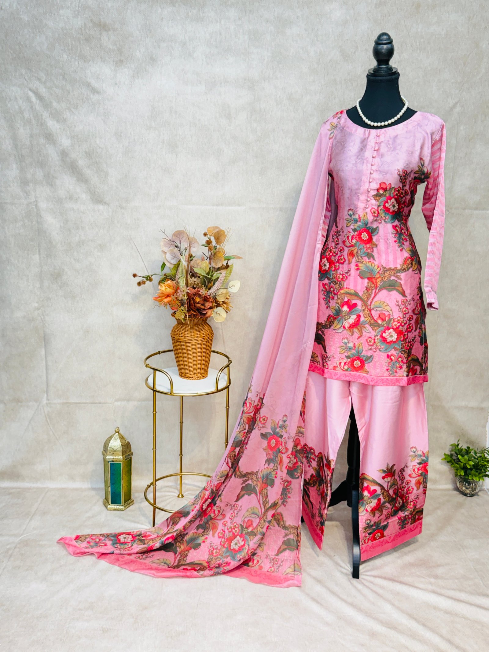 Pink & Red Farshi Salwar Suit